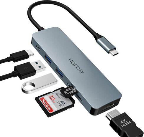 محول USB C، موزع USB C مزدوج العرض، دونجل USB C 6 في 1 مع HDMI 4K، 100 وات PD، USB 3.0، SD/TF، ​​محور متعدد المنافذ لأجهزة الكمبيوتر المحمول من النوع C والأجهزة الأخرى in Saudi Arabia