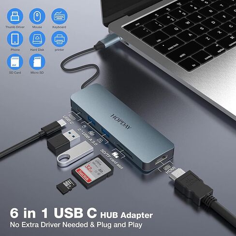 محول USB C، موزع USB C مزدوج العرض، دونجل USB C 6 في 1 مع HDMI 4K، 100 وات PD، USB 3.0، SD/TF، ​​محور متعدد المنافذ لأجهزة الكمبيوتر المحمول من النوع C والأجهزة الأخرى in Saudi Arabia