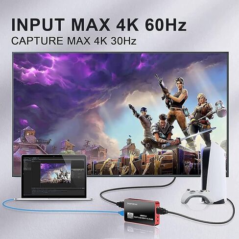 بطاقة التقاط فيديو 4K HD USB 3.0 مع حلقة HDMI، 4K60 HDR بدون تأخير، بطاقة التقاط 4K30 لتسجيل الفيديو، البث المباشر، متوافقة مع PS4/Pro، PS5، Xbox One X/S، Xbox 360 in Kuwait