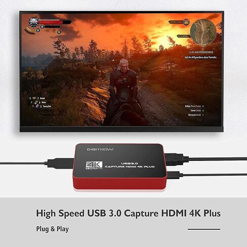 بطاقة التقاط فيديو 4K HD USB 3.0 مع حلقة HDMI، 4K60 HDR بدون تأخير، بطاقة التقاط 4K30 لتسجيل الفيديو، البث المباشر، متوافقة مع PS4/Pro، PS5، Xbox One X/S، Xbox 360 in Kuwait