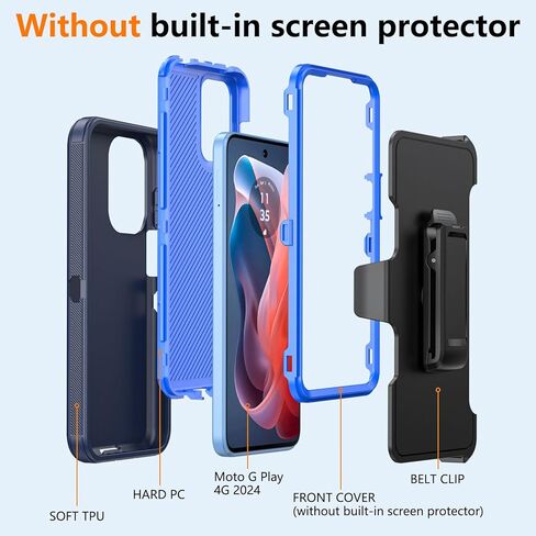 Phone Case for Motorola Moto G Play 4G 2024 Case with Belt Clip & Kickstand, Heavy Duty Rugged Full Body Protective Case Cover for Motorola G Play 4G 2024 (Black) in Saudi Arabia