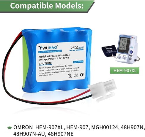 WUHAO لبطارية OMRON HEM-907XL [ترقية 2500 مللي أمبير] 48H907N بطارية بديلة لبطارية HEM-907 HEM-907XL MGH00124 48H907NE 48H907N 48H907N-AU بطارية 4.8 فولت in Saudi Arabia