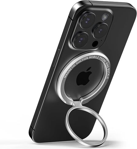 حامل حلقي Magsafe بمقبض هاتف مغناطيسي، حامل هاتف مصنوع من خليط معدني غير لامع قابل للدوران بمقبض إصبع لهاتف iPhone 15/14/13/12 Pro Max، Pro، Mini، متوافق مع حافظة MagSafe، أسود in Kuwait