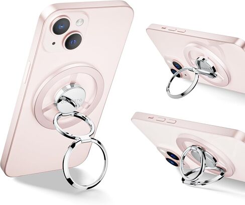 حامل حلقة هاتف مغناطيسي من ORNARTO، مقبض هاتف مع مسند قابل للتعديل، حامل حلقة هاتف خلوي معدني مصقول متوافق مع سلسلة iPhone 15/14/13/12 - وردي in Kuwait