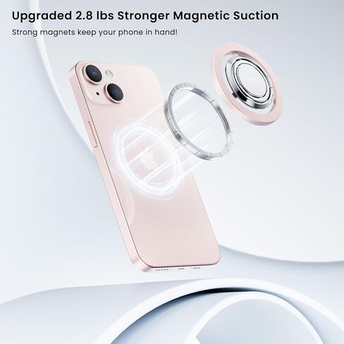 حامل حلقة هاتف مغناطيسي من ORNARTO، مقبض هاتف مع مسند قابل للتعديل، حامل حلقة هاتف خلوي معدني مصقول متوافق مع سلسلة iPhone 15/14/13/12 - وردي in Kuwait