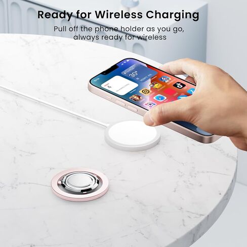 حامل حلقة هاتف مغناطيسي من ORNARTO، مقبض هاتف مع مسند قابل للتعديل، حامل حلقة هاتف خلوي معدني مصقول متوافق مع سلسلة iPhone 15/14/13/12 - وردي in Kuwait