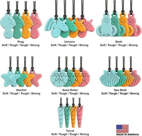 TalkTools Sensory Chew Necklace - Teething and Biting Chewelry for Kids & Adults with ADHD, Autism - Anxiety Relief Chewing Pendant - Safe and Durable Chew Necklace (Green, Turret Shell) in Saudi Arabia