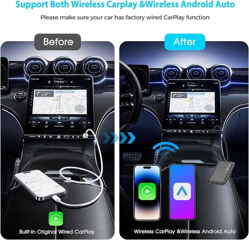 محول لاسلكي تلقائي 4 في 1 يعمل بنظام Android، محول CarPlay اللاسلكي لسيارات 2016+، سلكي إلى صندوق Ai الذكي اللاسلكي لسيارات OEM السلكية، يدعم النسخ المتطابق على YouTube/الشبكة/الشاشة، اتصال تلقائي سريع، تأخر منخفض in Saudi Arabia