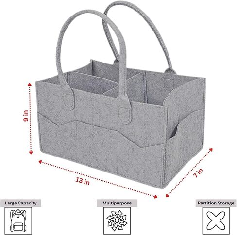 H & H Creations Diaper Caddy for Travelling, Nursery Essentials and Storage, Foldable with 3 Compartments and 8 Side Pockets, 3mm Felt Fabric with Matt Finishing, Baby Diaper Organizer, Grey in Saudi Arabia