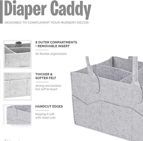 H & H Creations Diaper Caddy for Travelling, Nursery Essentials and Storage, Foldable with 3 Compartments and 8 Side Pockets, 3mm Felt Fabric with Matt Finishing, Baby Diaper Organizer, Grey in Saudi Arabia