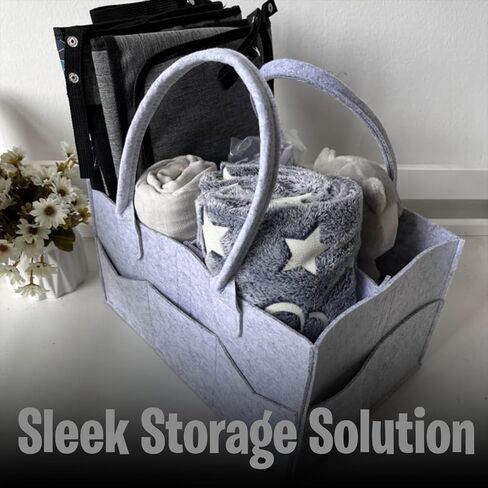 H & H Creations Diaper Caddy for Travelling, Nursery Essentials and Storage, Foldable with 3 Compartments and 8 Side Pockets, 3mm Felt Fabric with Matt Finishing, Baby Diaper Organizer, Grey in Saudi Arabia