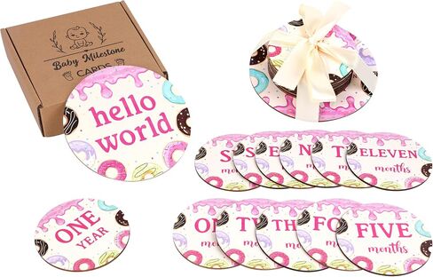Sursurprise Under The Sea Milestone Cards, Baby Monthly Milestone Markers Wooden, 13PCS Ocaen Animals Double Sided Hello World Newborn 1-12 Months Circles Discs Signs Props in Saudi Arabia