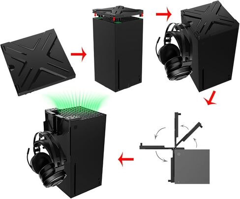 غطاء مقاوم للغبار لوحدة تحكم Xbox Series X، غطاء علوي لمرشح الغبار قابل للتعديل لجهاز Xbox Series X مع حامل سماعة الرأس - أسود in Kuwait