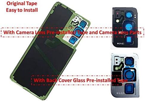 غطاء خلفي زجاجي بديل لهاتف Galaxy S21 Ultra مع أجزاء زجاجية لعدسة الكاميرا وشريط مثبت مسبقًا لهاتف Samsung Galaxy S21 Ultra S21U SM-G998B G998U G998U1 G998W (أسود فانتوم) in Kuwait