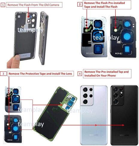 غطاء خلفي زجاجي بديل لهاتف Galaxy S21 Ultra مع أجزاء زجاجية لعدسة الكاميرا وشريط مثبت مسبقًا لهاتف Samsung Galaxy S21 Ultra S21U SM-G998B G998U G998U1 G998W (أسود فانتوم) in Kuwait