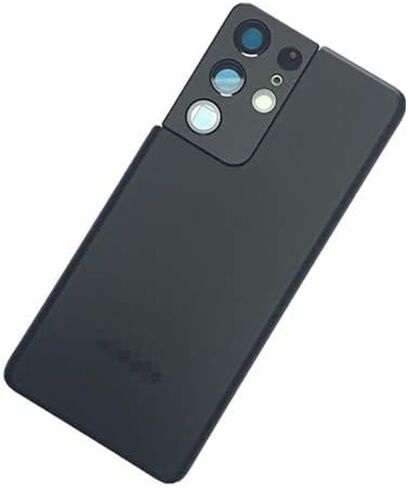 غطاء خلفي زجاجي بديل لهاتف Galaxy S21 Ultra مع أجزاء زجاجية لعدسة الكاميرا وشريط مثبت مسبقًا لهاتف Samsung Galaxy S21 Ultra S21U SM-G998B G998U G998U1 G998W (أسود فانتوم) in Kuwait
