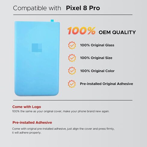 متوافق مع استبدال الغطاء الزجاجي الخلفي لهاتف Pixel 8 Pro، الزجاج الخلفي لهاتف Pixel 8 Pro لجميع شركات النقل، يتضمن أدوات الإصلاح والتعليمات، خليج in Kuwait