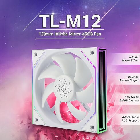 Thermalright TL-M12W CPU Fan 120mm Case Cooler Fan ARGB, 4pin PWM Connector Silent Computer Fan with S-FDB Bearing,Desktop Cooling Fan has Side ARGB Mirror Light Effect (TL-M12W) in Saudi Arabia