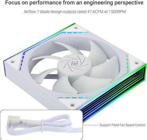 Thermalright TL-M12W CPU Fan 120mm Case Cooler Fan ARGB, 4pin PWM Connector Silent Computer Fan with S-FDB Bearing,Desktop Cooling Fan has Side ARGB Mirror Light Effect (TL-M12W) in Saudi Arabia