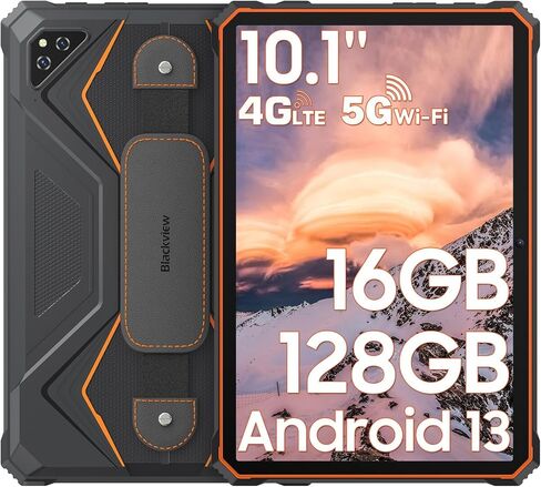 Blackview Android 13 Tablet, 10.1 inch Rugged Tablet, 13000 mAh Battery Octa-core Tablet,16GB RAM+128GB ROM+1TB Expand Android Tablet, 16MP+13MP Camera Waterproof Tablet, 4GLTE/5G WiFi/OTG-Orange in Saudi Arabia