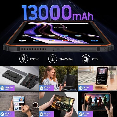 Blackview Android 13 Tablet, 10.1 inch Rugged Tablet, 13000 mAh Battery Octa-core Tablet,16GB RAM+128GB ROM+1TB Expand Android Tablet, 16MP+13MP Camera Waterproof Tablet, 4GLTE/5G WiFi/OTG-Orange in Saudi Arabia