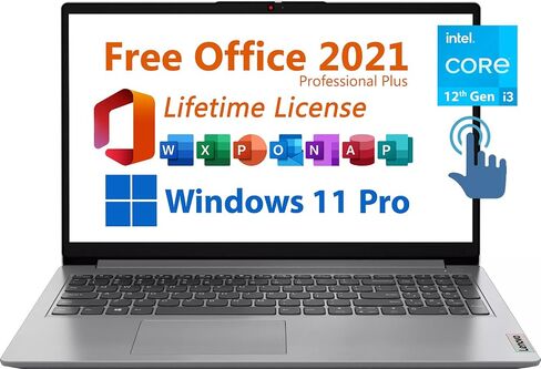 Lenovo 15.6" Business Laptop, Free Microsoft Office 2021 with Lifetime License, FHD Touchscreen Display, Intel 6-Core i3-1215U Upto 4.4 GHz, 8GB RAM, 256GB SSD, WiFi 6, 7 Hrs Battery, Windows 11 Pro in Saudi Arabia