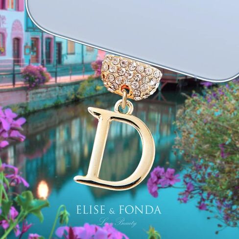 ELISE & FONDA CP513 منفذ شحن USB كريستال مضاد للغبار قابس صغير حرف D الأولي سحر الهاتف لهاتف iPhone 13/12/11/ XS MAX/XR/X/8 Plus/7/6S/8/SE iPad iPod (ذهبي) in Saudi Arabia