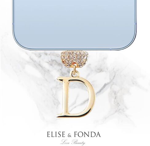 ELISE & FONDA CP513 منفذ شحن USB كريستال مضاد للغبار قابس صغير حرف D الأولي سحر الهاتف لهاتف iPhone 13/12/11/ XS MAX/XR/X/8 Plus/7/6S/8/SE iPad iPod (ذهبي) in Saudi Arabia
