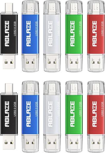 ABLAZE 1GB Type C Flash Drive 10 Pack, Dual USB 2.0+USB C Memory Stick 1GB Thumb Drive for iPhone 15, Android Smartphone, Computers, Tablets, Mac,iPad,PC (1GB, 10PCS) in Kuwait