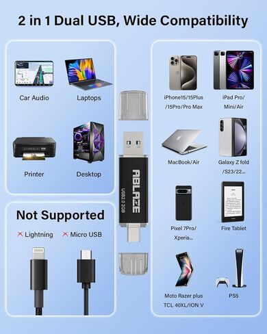 ABLAZE 1GB Type C Flash Drive 10 Pack, Dual USB 2.0+USB C Memory Stick 1GB Thumb Drive for iPhone 15, Android Smartphone, Computers, Tablets, Mac,iPad,PC (1GB, 10PCS) in Kuwait