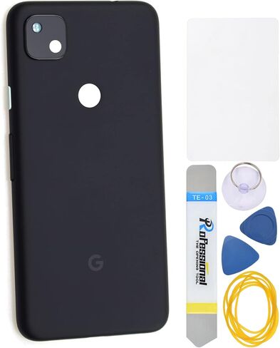 غطاء خلفي بلاستيكي أسود بديل لهاتف Google Pixel 4a G025J مع إطار الكاميرا الخلفية اللاصق مسبقًا وغطاء زجاجي in Saudi Arabia