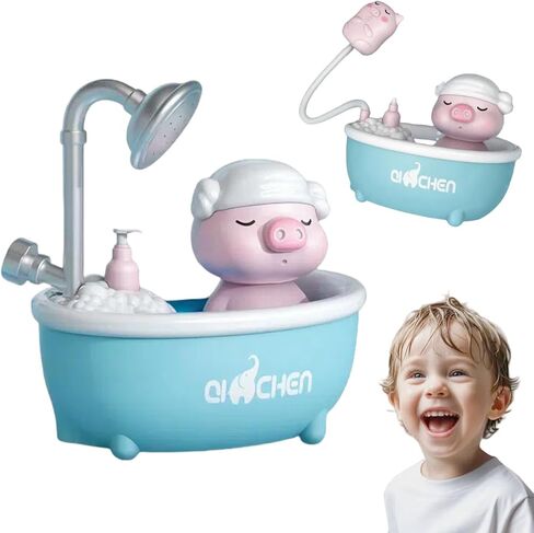Baby Bath Shower Pig Bathtub Toy Pig Bath Toys for Toddlers Bathtub Water Pump Toy Set with Two Mode Shower Head Bath Floating Pig for Kids (Blue) in Kuwait