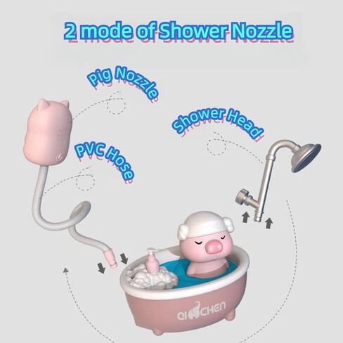 Baby Bath Shower Pig Bathtub Toy Pig Bath Toys for Toddlers Bathtub Water Pump Toy Set with Two Mode Shower Head Bath Floating Pig for Kids (Blue) in Kuwait