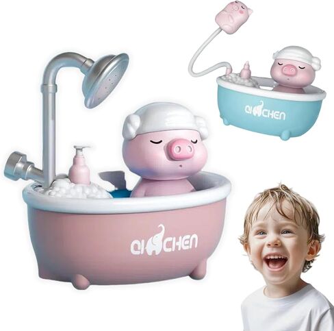 Baby Bath Shower Pig Bathtub Toy Pig Bath Toys for Toddlers Bathtub Water Pump Toy Set with Two Mode Shower Head Bath Floating Pig for Kids (Blue) in Saudi Arabia