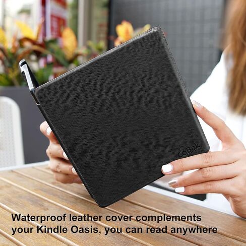 حافظة CoBak لجهاز Kindle Oasis الجيل العاشر والتاسع، غطاء ذكي من جلد البولي يوريثان الفاخر مقاس 7 بوصات مع ميزة التنبيه التلقائي للنوم لجهاز Kindle Oasis، مقاس نحيف، أسود in Saudi Arabia