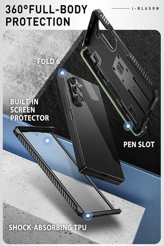 حافظة i-Blason لهاتف Samsung Galaxy Z Fold 6 مع حامل قلم S، [واقي شاشة زجاجي مقوى مدمج وحامل]، حافظة هاتف واقية من الدرجة العسكرية لهاتف Samsung Z Fold 6، سلسلة Armorbox، أسود in Saudi Arabia