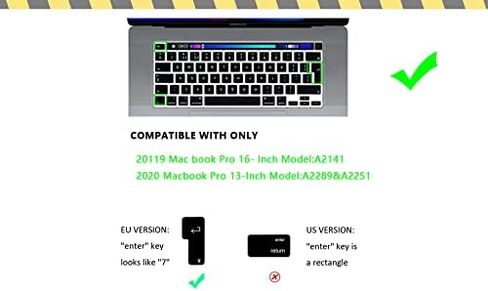 HRH English Keyboard Cover Skin Silicone Keyboard Cover Protector for MacBook Pro 13 inch 2020 (Model A2289 / A2251 / A2338 M1 Chip) and for MacBook Pro 16" 2019 (Model A2141),European Version in Saudi Arabia