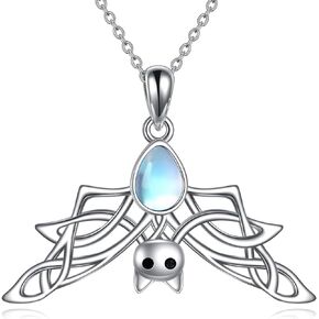 KQF Bat Moonstone Necklace for Women Sterling Silver Moonstone Pendant Necklace Halloween Jewelry Gifts for Girls Mum Daughter
