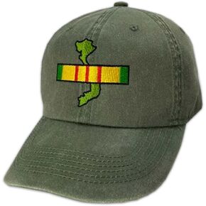 Vietnam Veteran Hat with Embroidered Map and Service Ribbon - NAM Soldier - Custom Gift Green