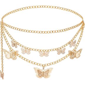 Liutufy Women Body Chains Retro Multi-Layer Butterfly Waist Chain Trend Hollowed out Pendant Decorative