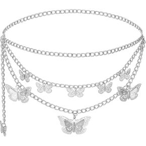 Liutufy Women Body Chains Retro Multi-Layer Butterfly Waist Chain Trend Hollowed out Pendant Decorative