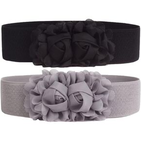 QIANXISUN Women's 2 Packs Elastic Corset Waist Belts Stretch Wide Double Rose-Flower for Wedding Dresses