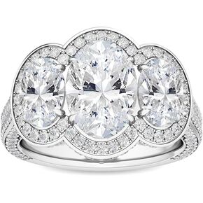 1-5 Carat (ctw) White Gold Oval,Round Cut LAB GROWN Diamond Three Stone Engagement Ring (Color H-I Clarity VS1-VS2)
