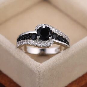 S925 Sterling Silver Black Onyx Engagement Ring Black Ladies Ring Moissanite Zircon Set Carat Diamond Elegant Cutout Ring Eternity Engagement Ladies Wedding Rings Size 6
