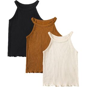 ROMPERINBOX Toddler Tank Tops Girls 3 Pack Ribbed Knit Multipacks Halter Top Camisoles Undershirt 3-7 Years in Kuwait