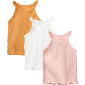 ROMPERINBOX Toddler Tank Tops Girls 3 Pack Ribbed Knit Multipacks Halter Top Camisoles Undershirt 3-7 Years