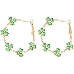 Pingyongchang St.Patrick's Day Green Shamrock Hoop Earrings Irish Clover Circle Earrings Lucky Leaf Earrings for Women Girl Irish Holiday Jewelry Gifts