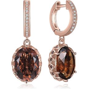 JewelryPalace Huge 7.2ct Oval Shape Natural Smoky Quartz Dangle Drop Earrings for Women, 14K White Yellow Rose Gold Plated 925 Sterling Silver Huggie Hoop Earrings, Natural Gemstone Jewelry Sets