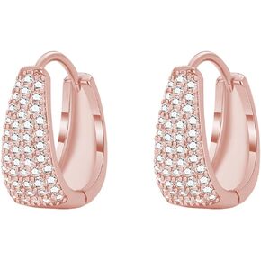 Reffeer Solid 925 Sterling Silver CZ Hoop Earrings for Women Teen Girls Chunky Thick Hoop Earrings CZ Teardrop Hoop Earrings