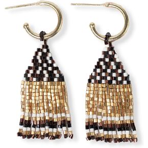 INK+ALLOY Women's Beaded Fringe and Mini Gold Hoop 2 in 1 Earrings, Leta Luxe Beads Boho Small Dangle Earrings, Handmade Jewelry for the Modern Bohemian, 2-Inch Length